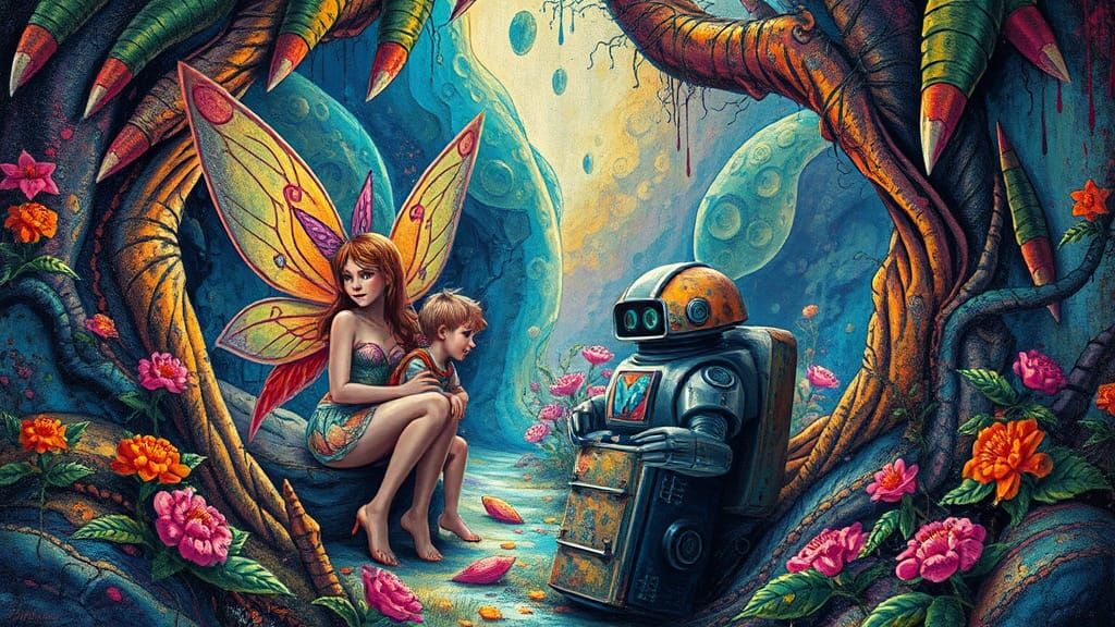 Lost in Space: Fairy Scene in Graffiti Splash Art