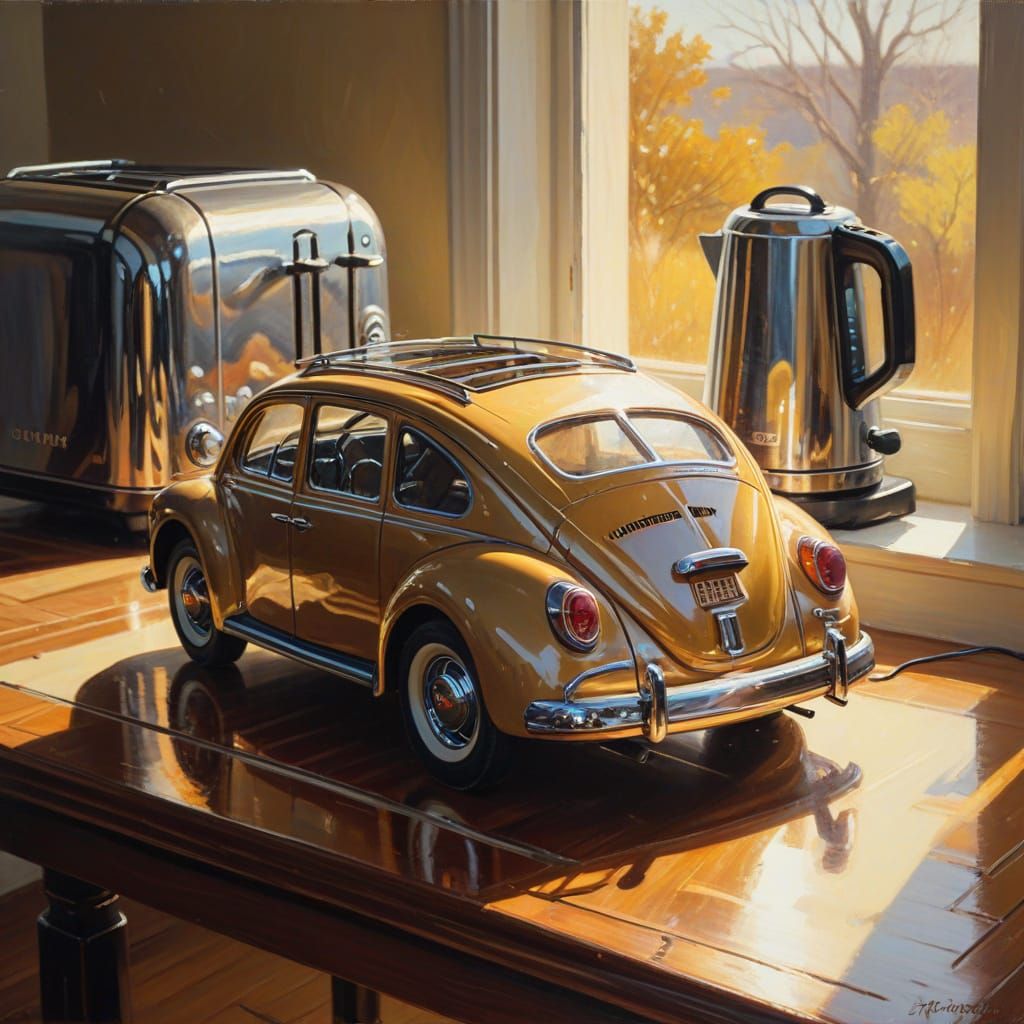 Classic Car and Toaster in Warm Golden Light
