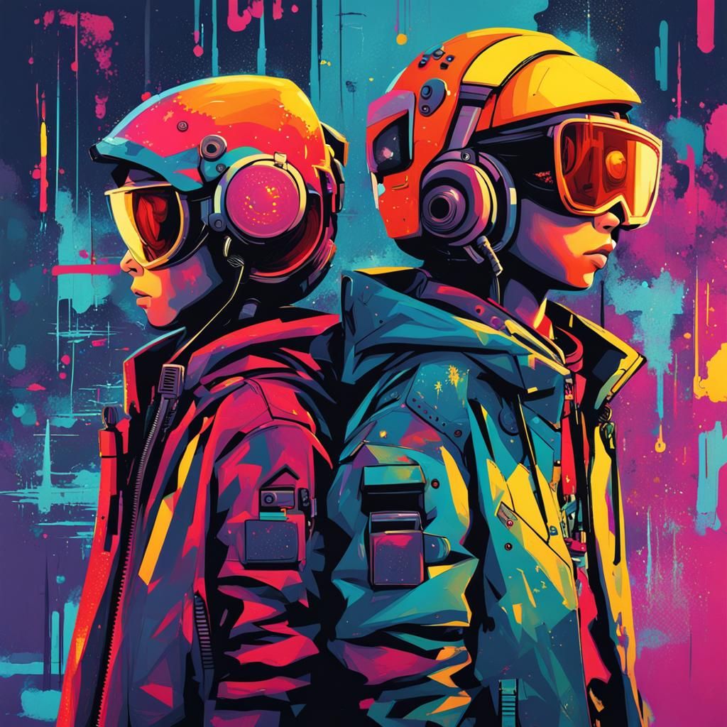 Cyberpunk Kids in Abstract Art Style