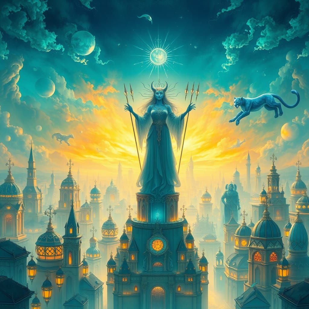 Cityscape of Time Ablaze with Ethereal Fire