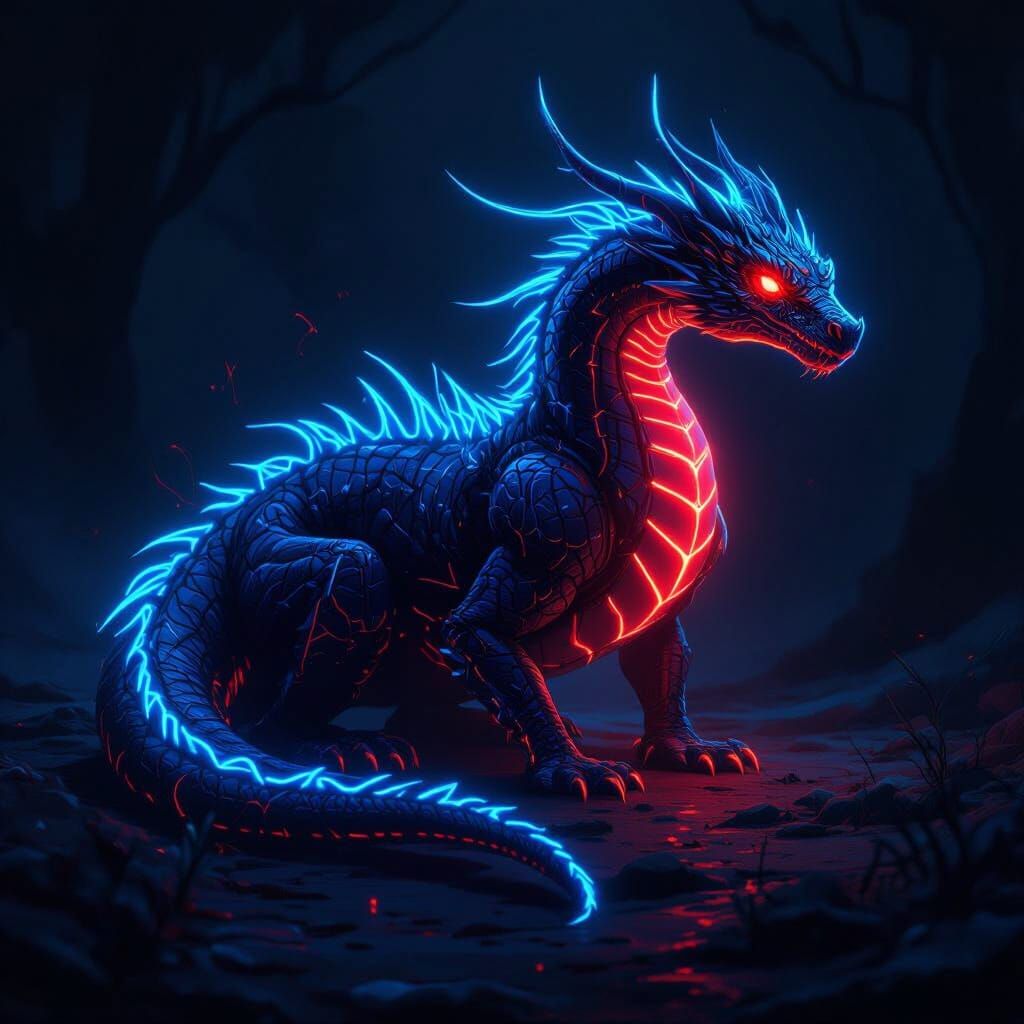 Neon Dragon Body in a Futuristic Digital Painting