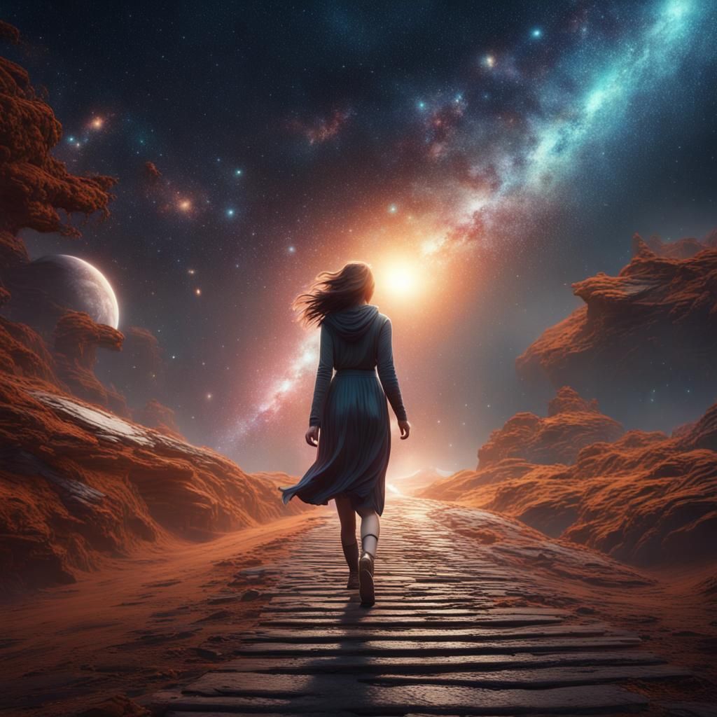 Woman's Starry Path: A Detailed Fantasy Concept