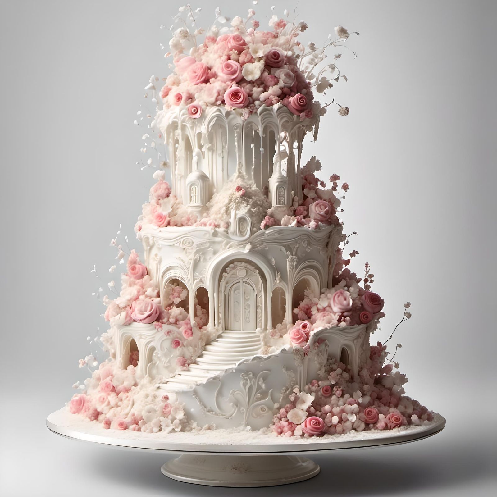 <lora:Cakes-A-Lot:1.0> A beautiful wedding cake 3 feer high ...