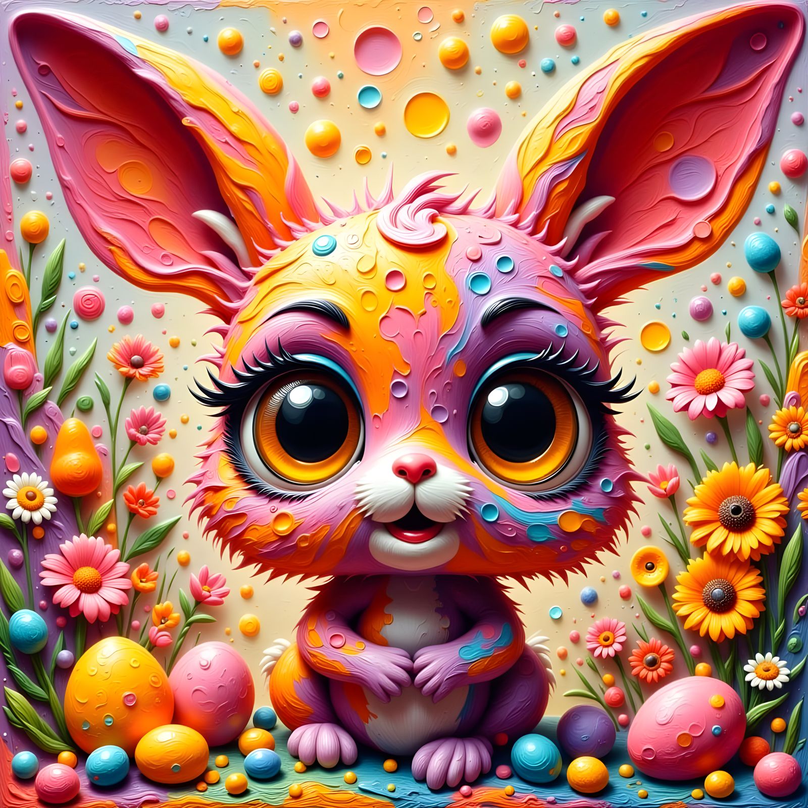 Vibrant Easter Bunny in Whimsical Mixed-Media Style