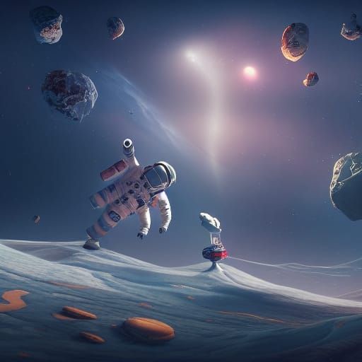 Lost Astronaut with Milkshake in Space Art