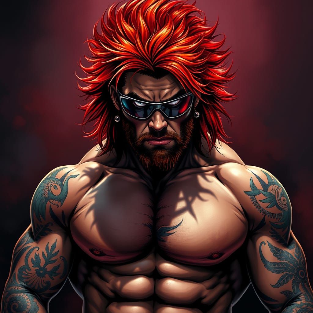 Mysterious Wrestler in Futuristic Noir Style