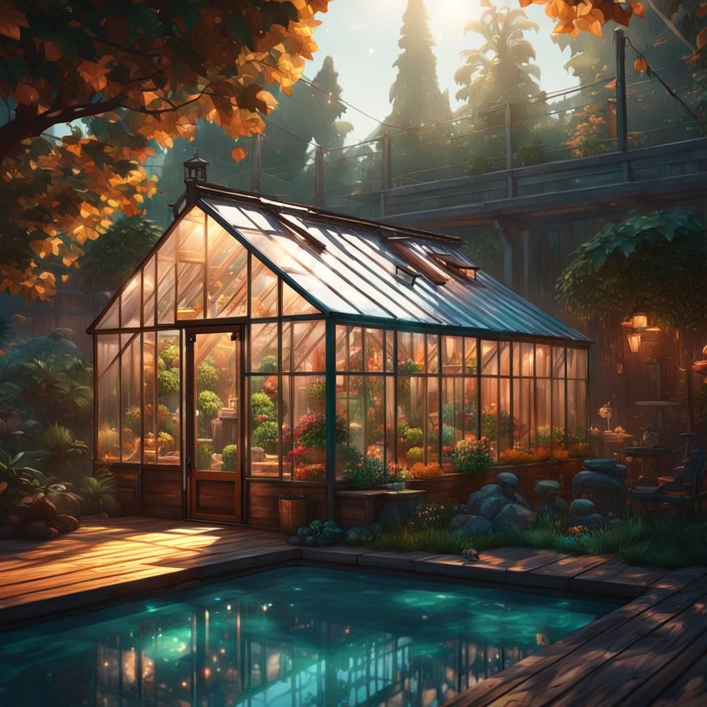 Greenhouse in Backyard Concept Art in 8K