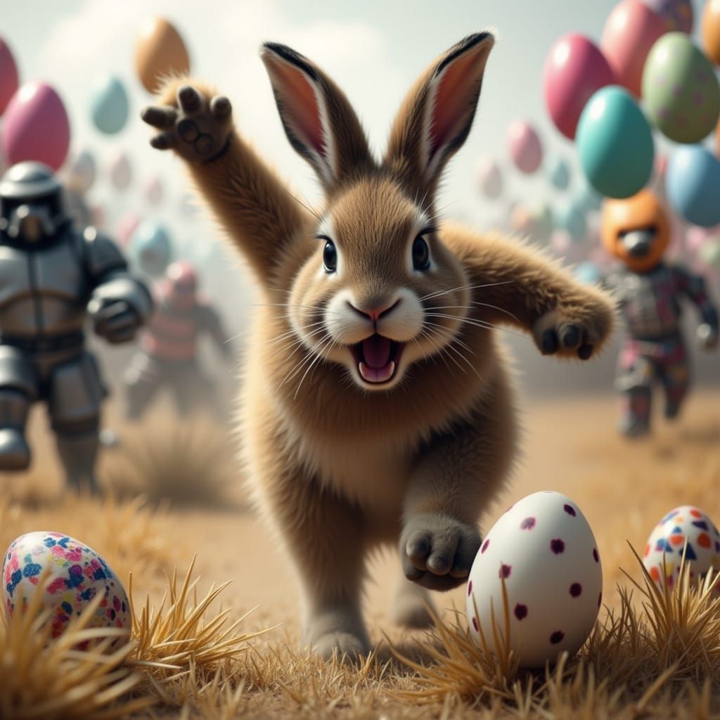Furry Warrior Bunny Charges Into Battle With War Cry