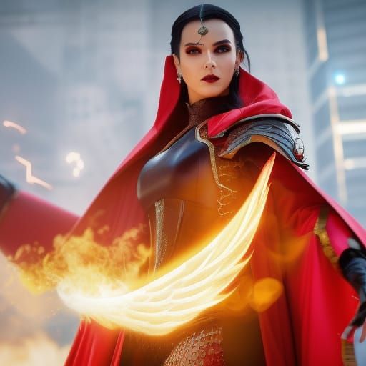 Cyberpunk Queen Summons Phoenix with Magic