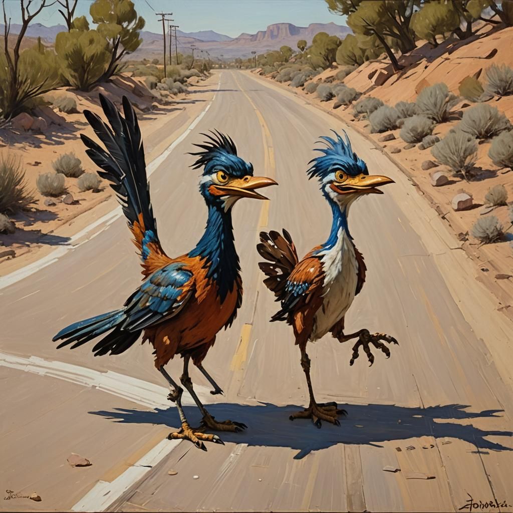 Road Runner as Australian Impressionist Oil Painting