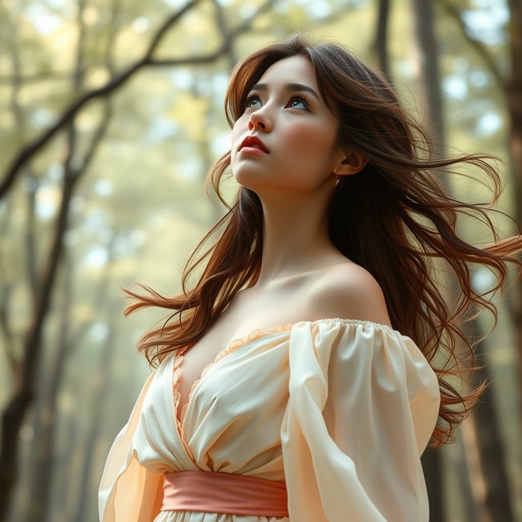 Dreamy Forest: Woman in Flowing Gown