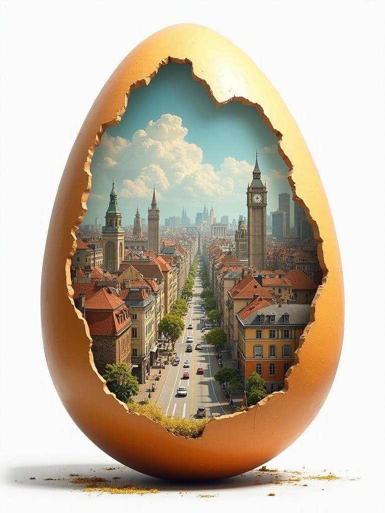 Giant Egg With Miniature City Inside