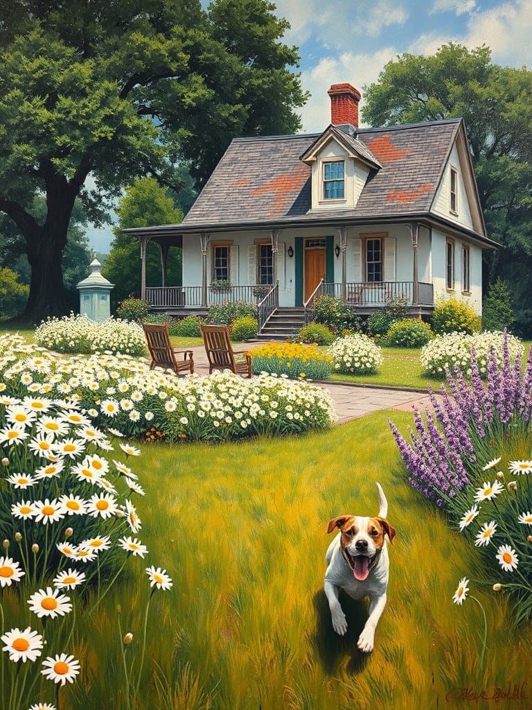 Daisy Garden in Van Gogh Style Oil Painting