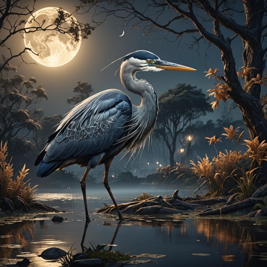 Heron at night