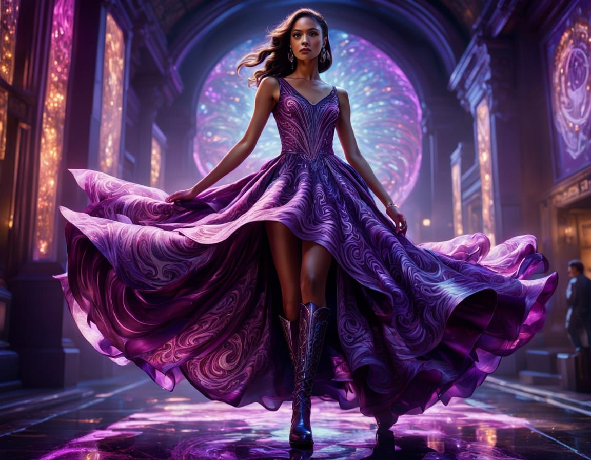 Model in Purple Gown: Neo-Impressionist Splash Art