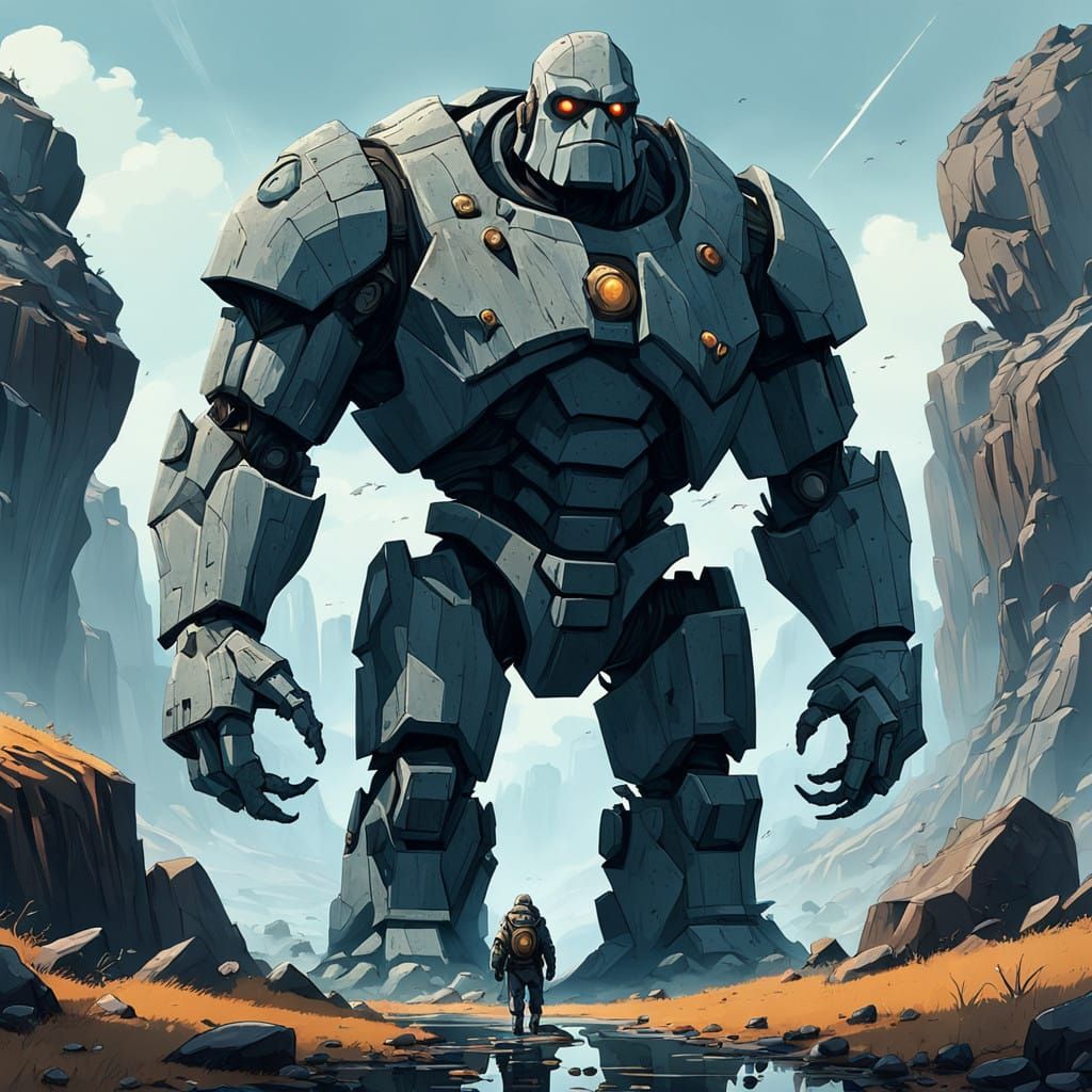 Mysterious Stone Golem in Deserted Landscape