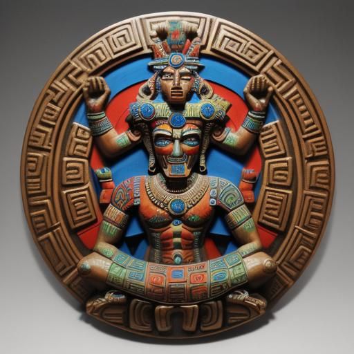 Psychedelic Aztec God Plaque in 1970s Style