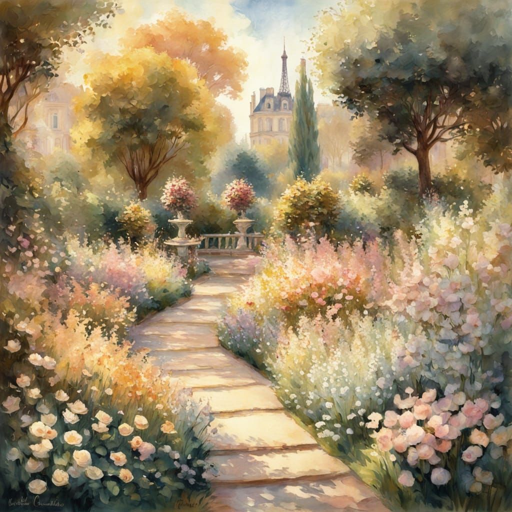 Beautiful Paris Garden in Impressionist Style
