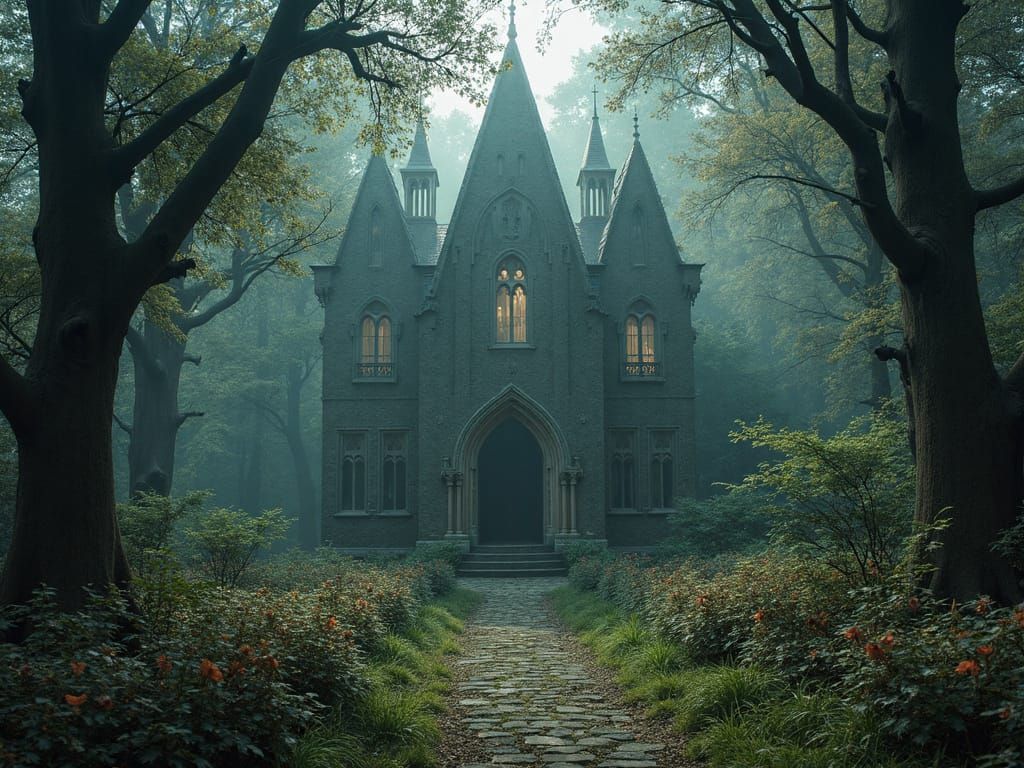 Gothic Horror Oasis in Autochrome Style