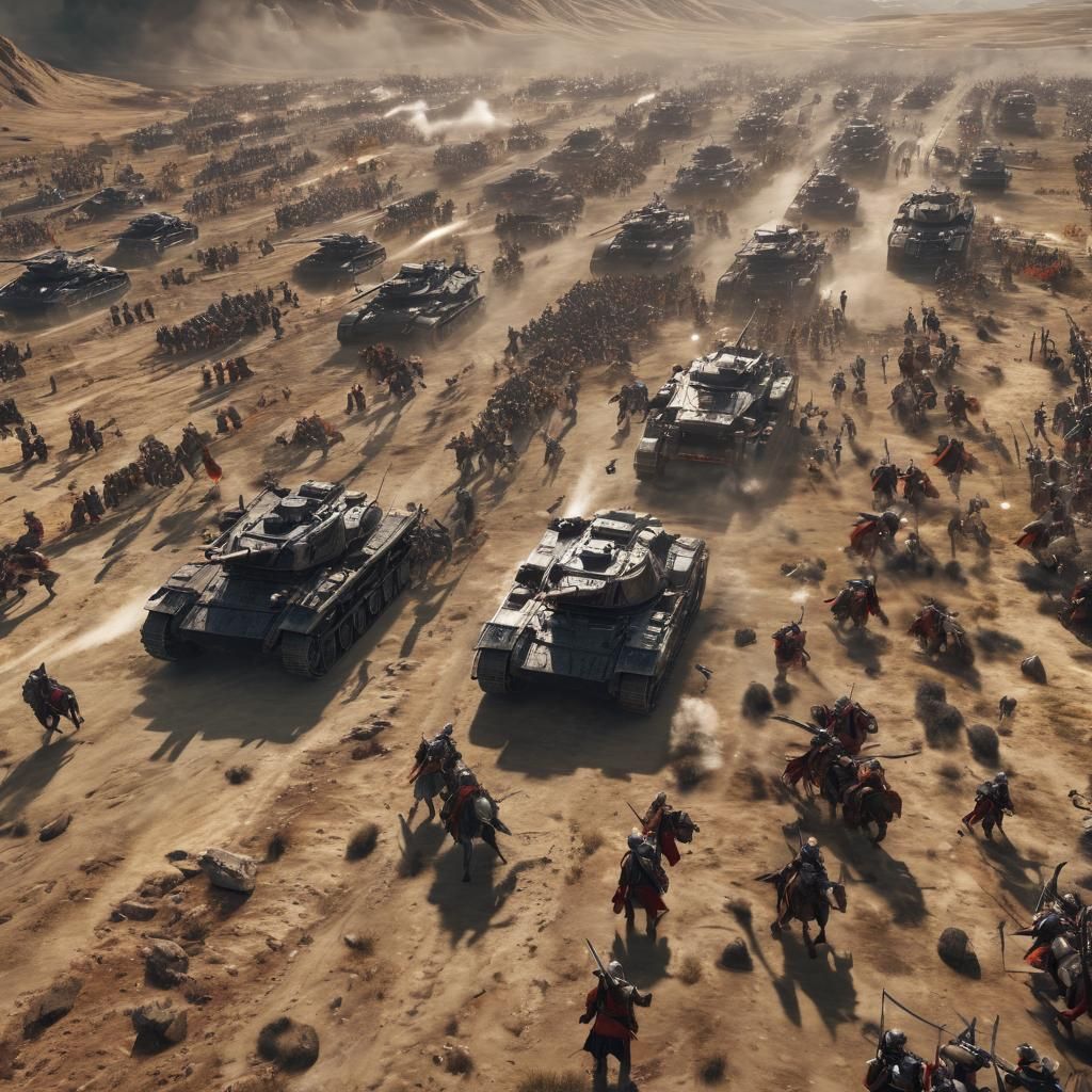 Epic Fantasy Battle Scene with Magic and Armor