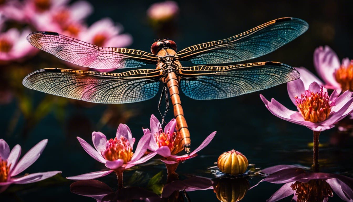 Dragonfly with Shimmering Wings Over Water