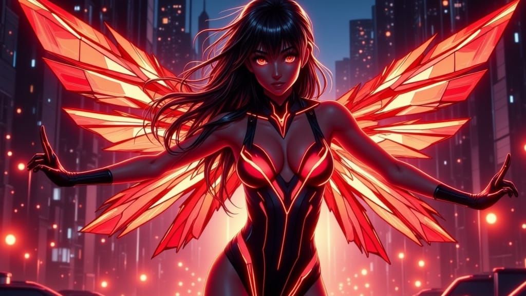 <lora:Gridimation NG:2.0> Mature Fairy woman wearing agate red and black bikini" Masterpiece, Best Quality, flat, Manga ...