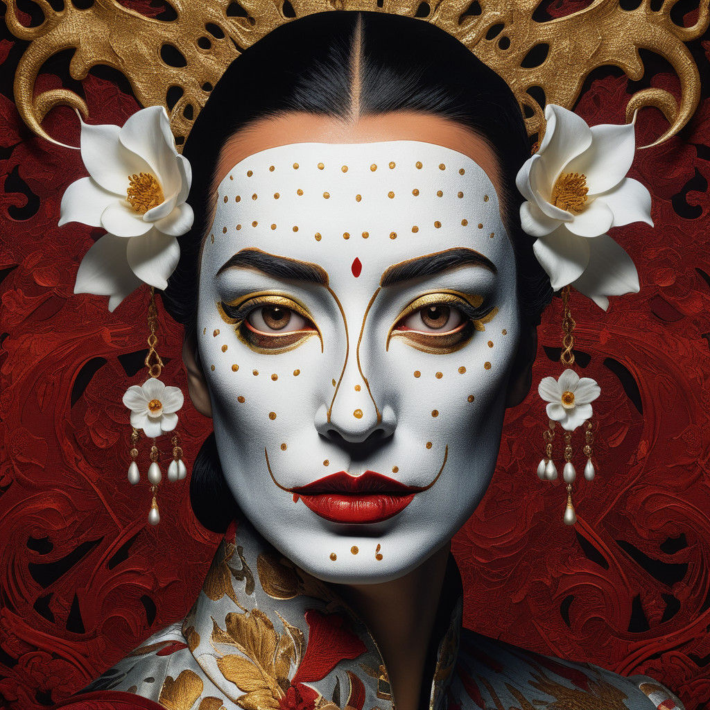 Woman's face (ethnicity:1.2), (age:1.1), (detailed clothing:1.2), (accessories:1.2), (facial features:1.3), (expression:...