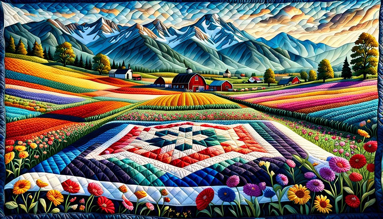 Floral Marriage Quilt in Gouache Watercolor Style