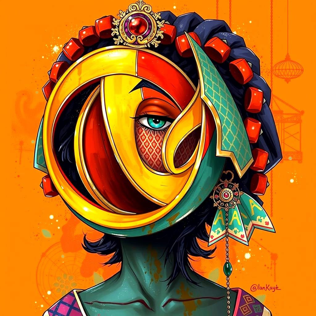 Tutankhamun, Harlequin, Geisha, and Krishna Mashup