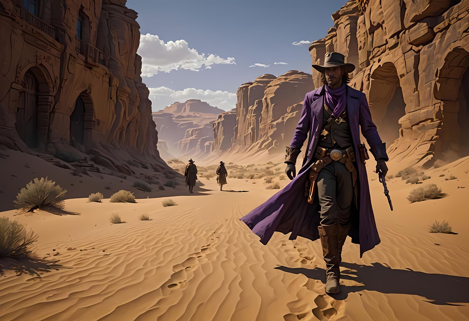 Western Outlaw in Shady Sands: Dark Fantasy Art