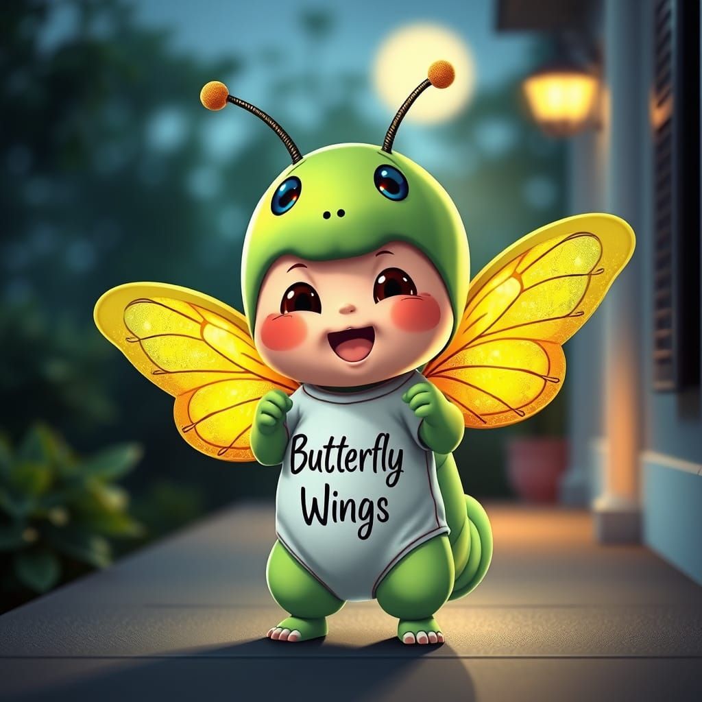 Cute excited happy baby chibi chubby caterpillar, moonlight ...