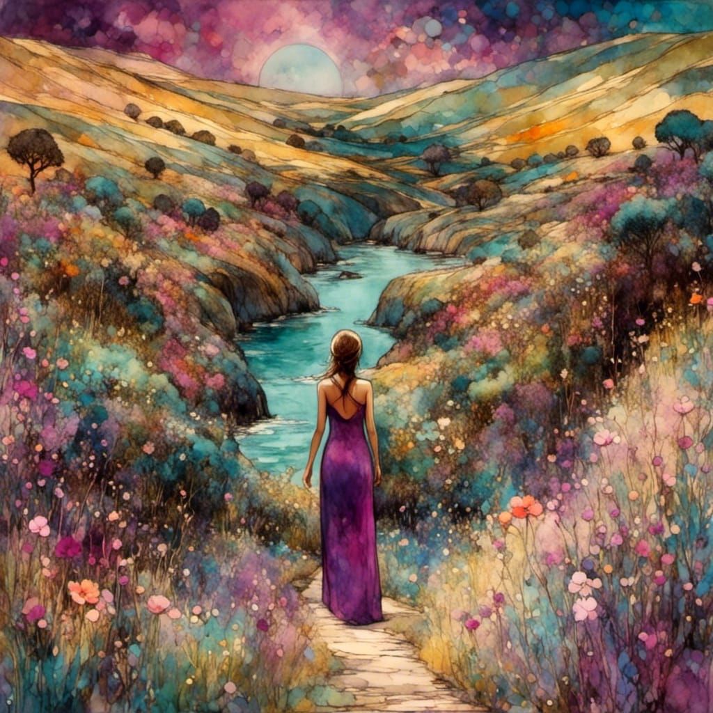 Woman in Paradise with Liquid Ink Effect