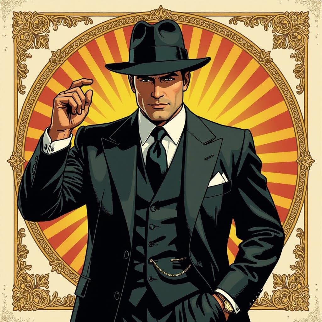 Vito Corleone in Classic Suit, Comic Book Style