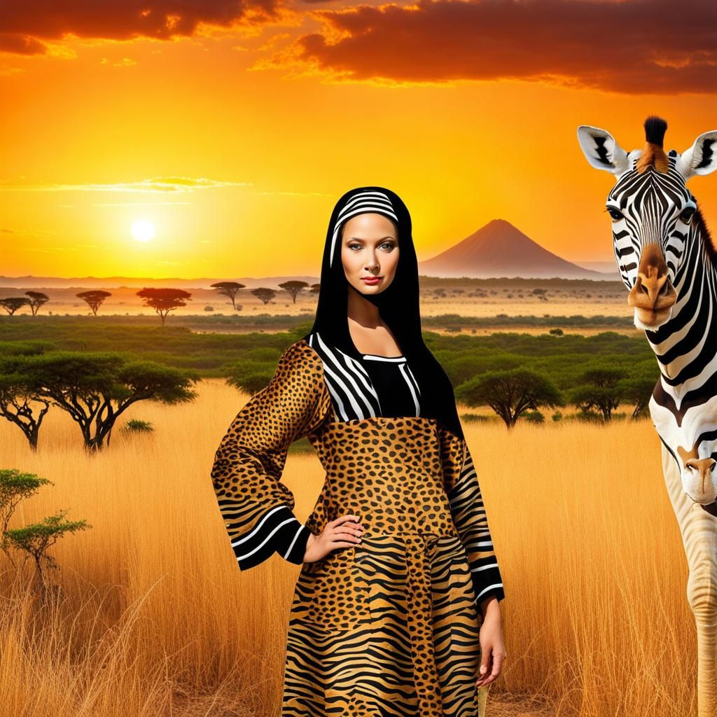 Mona Lisa on Safari in Africa with Zebra