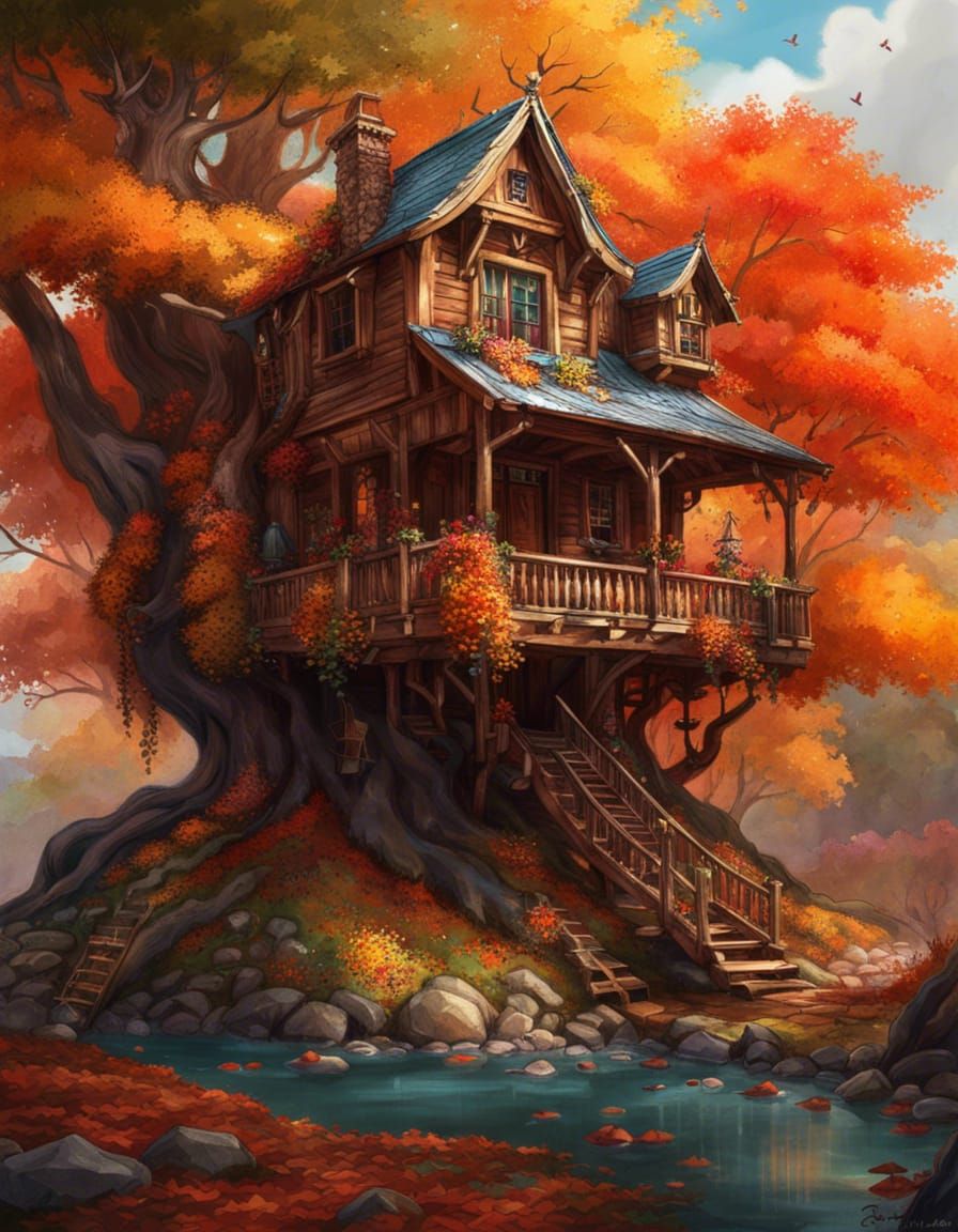 Epic Autumn Treehouse Mansion in Maple Tree