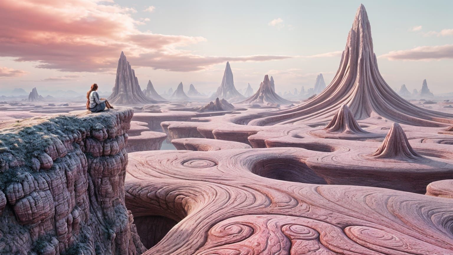 Surreal Landscape in Escher-Inspired Geometric Style