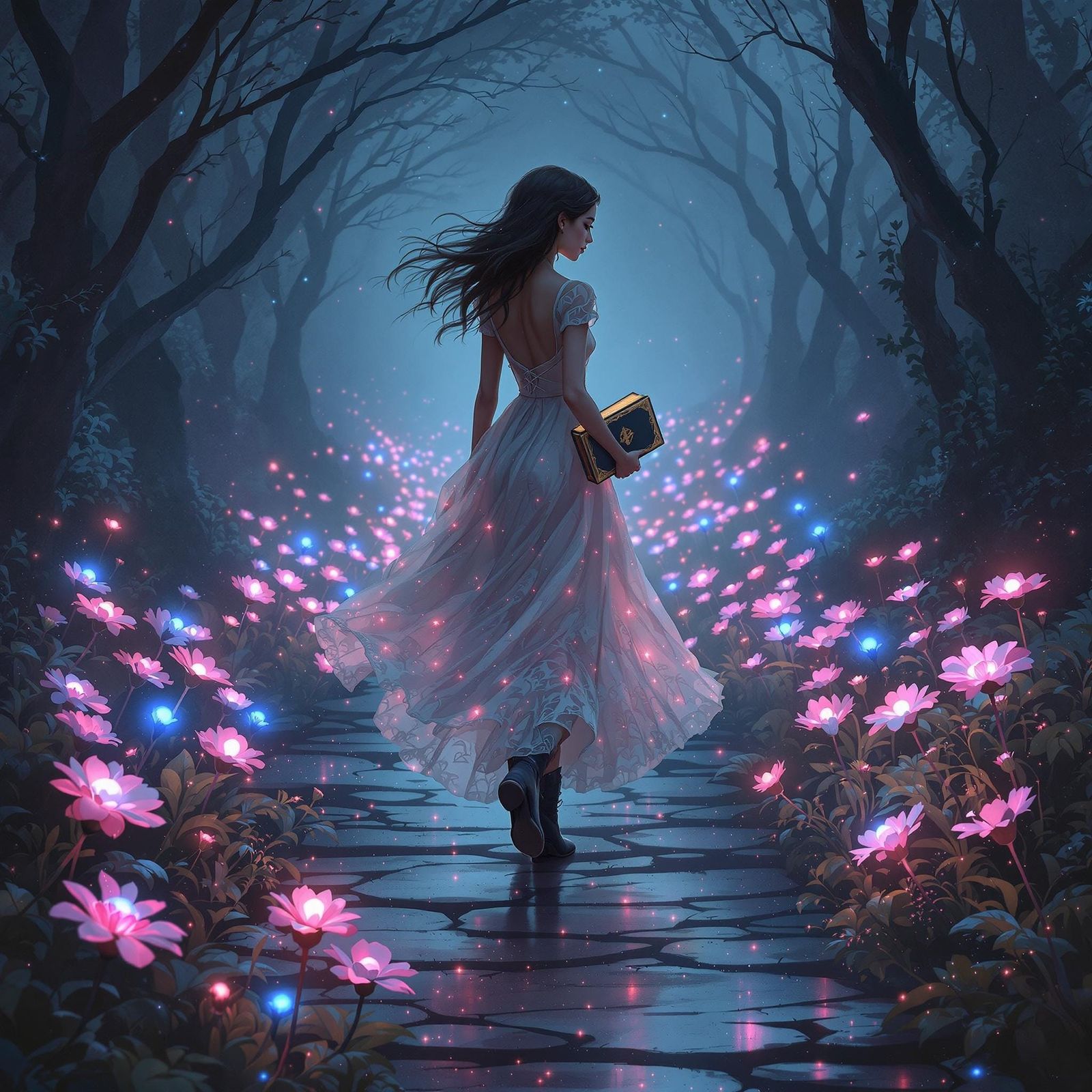Ethereal Victorian Woman on Fantasy Pathway