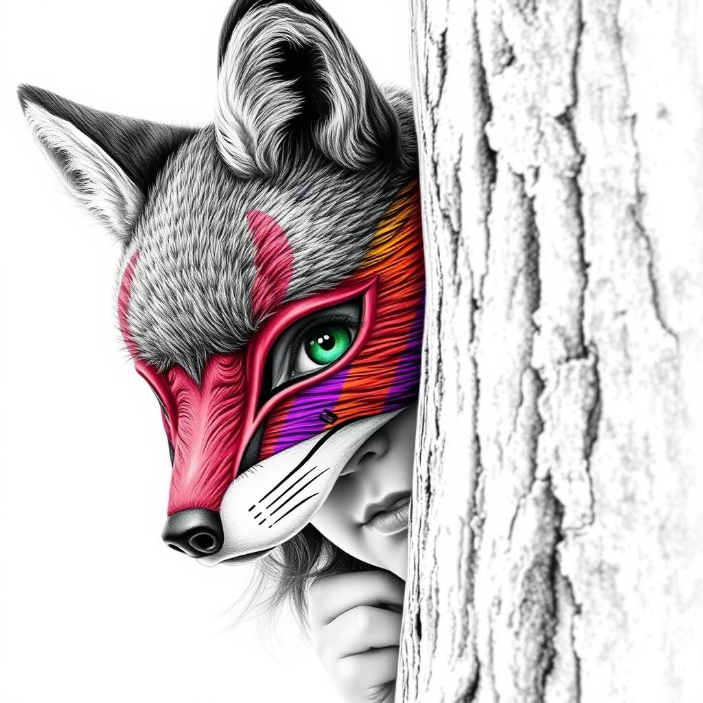 Girl with Fox Mask: Pencil Sketch by Amaringo