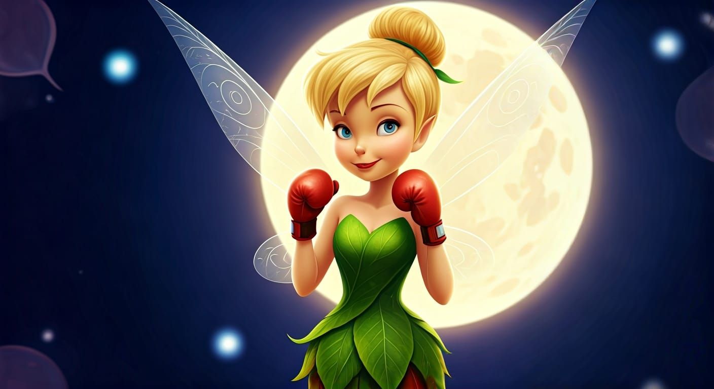 Pixar Tinkerbell in Boxing Pose Under Moonlight