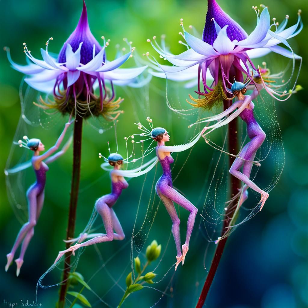 Bathing Flower Fairies with Pointy Hats