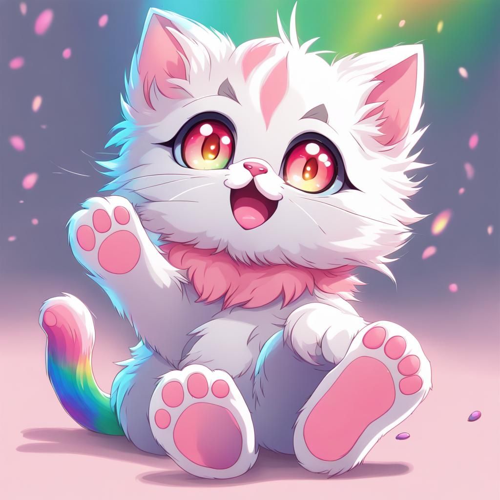Rainbow Kitten Toe Beans in Anime Style