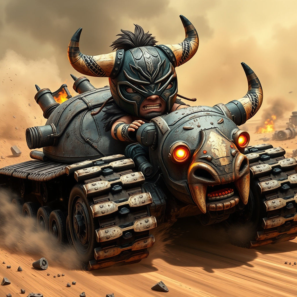 Chibi Wrestler Races Bull Tank in Mad Max Wasteland