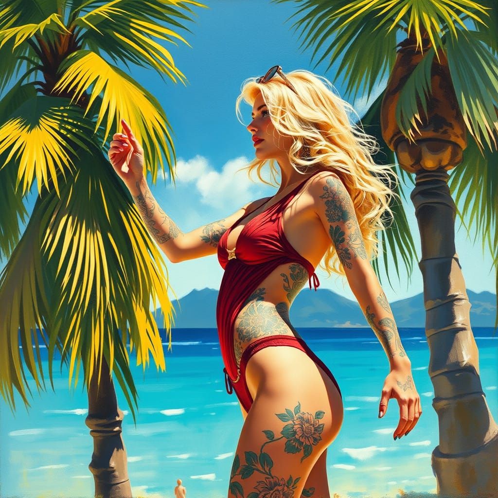 Impressionist-Inspired Blonde Beauty in Swimsuit