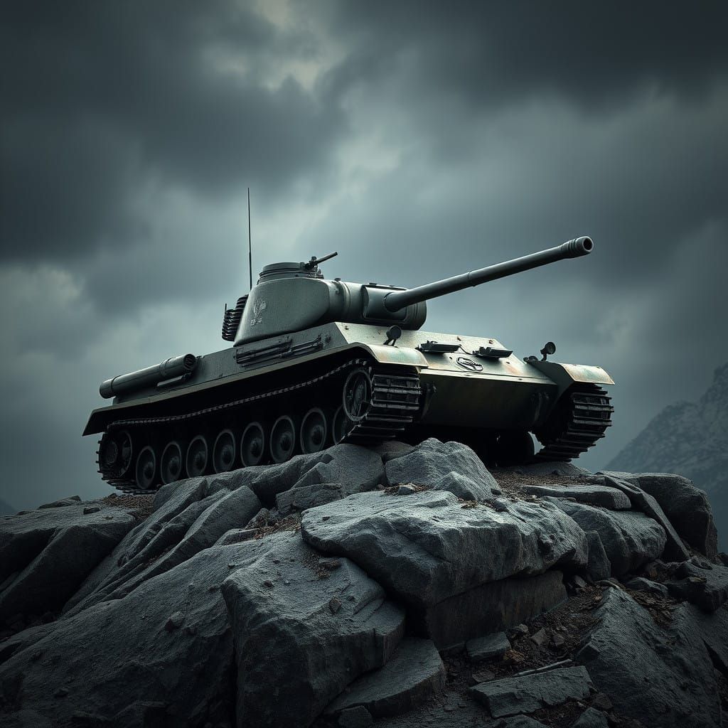 Photorealistic Sturmgeschütz III Tank Destroyer on Rocky Pla...