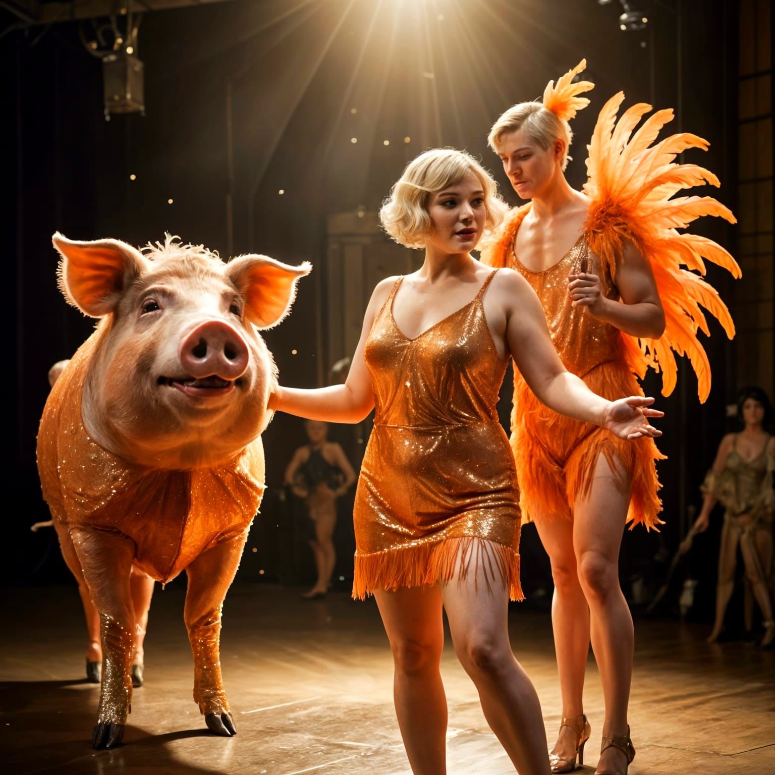 Flapper Dances for Pig-Headed Man in Spotlight