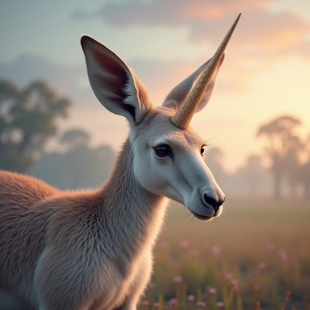 Detailed Kangaroo Unicorn in Dreamy Australian Landscape