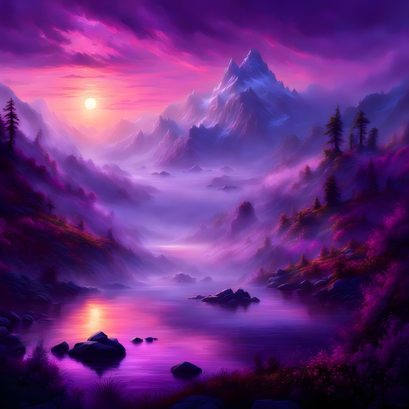 purple world and a purple sun in the background