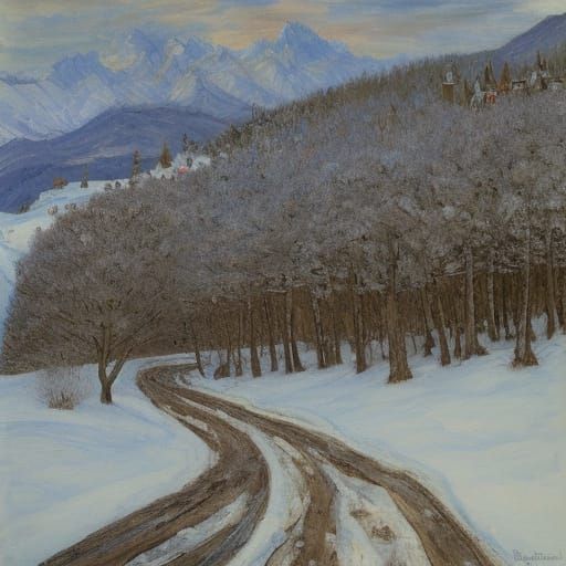 Surrealistic Hedgehog Winter Landscape in Vibrant Expression...