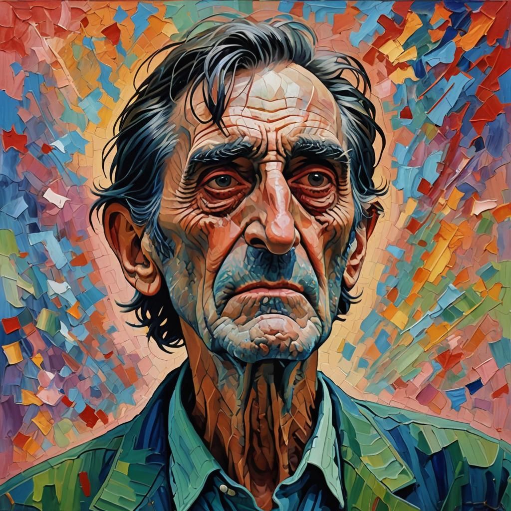 Harry Dean Stanton About to Sneeze: Neo-Impressionist Oil Pa...