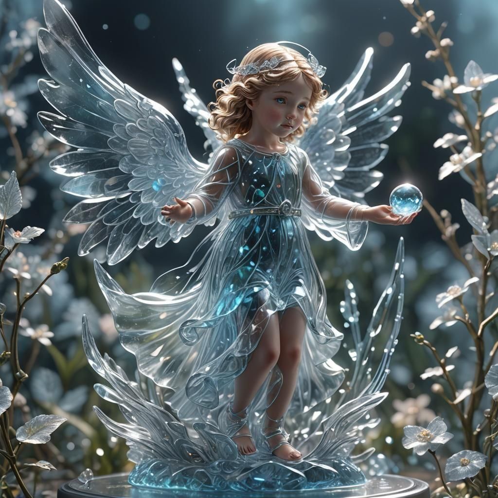 Bioluminescent Crystal Angel: Hyperrealistic Digital Art